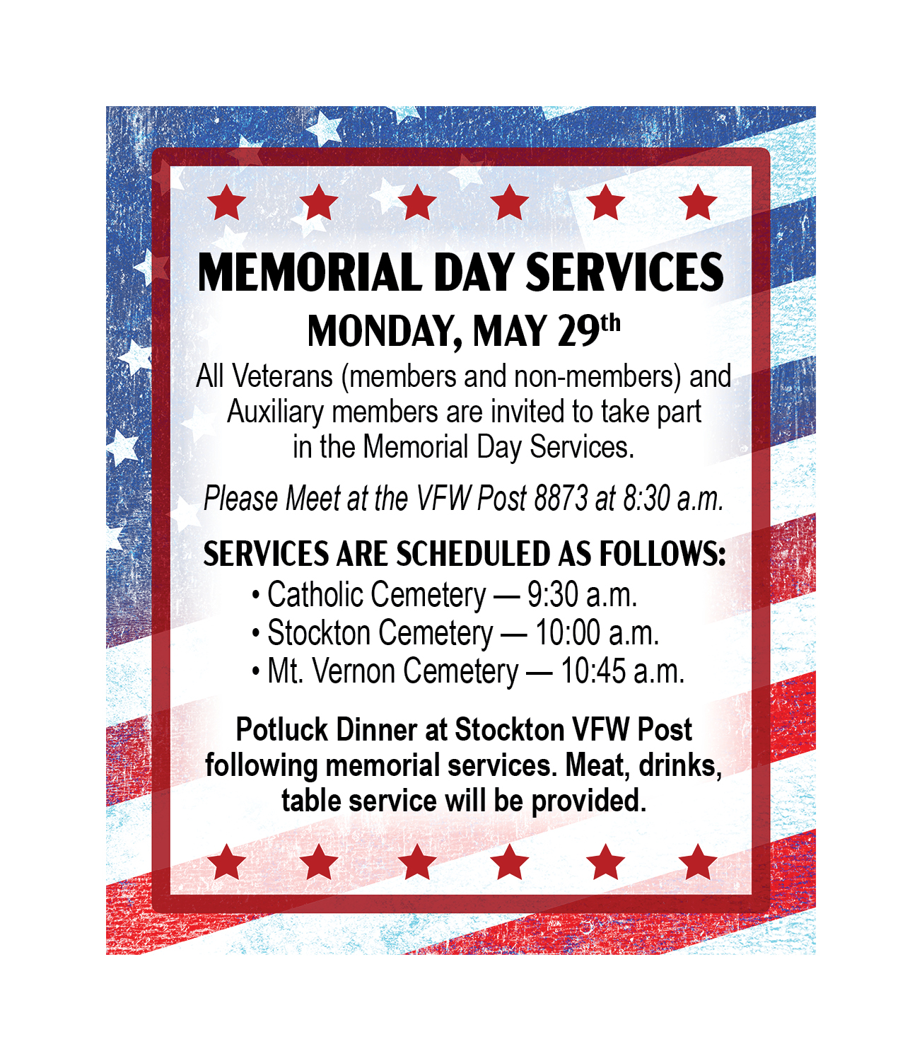 Memorial Day services planned Stockton Sentinel